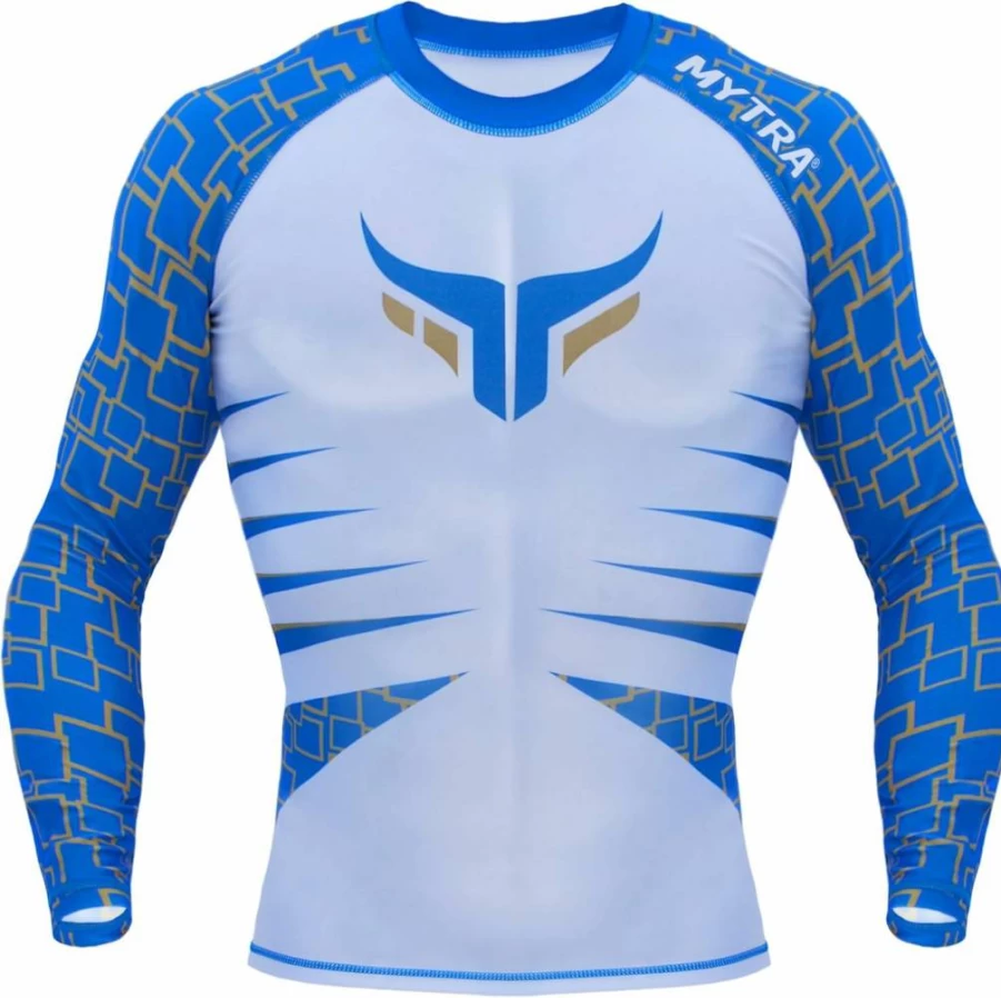 Mytra Fusion Men's & Boys' Compression Base Layer Set - Long Sleeve Top & Pants in White & Blue