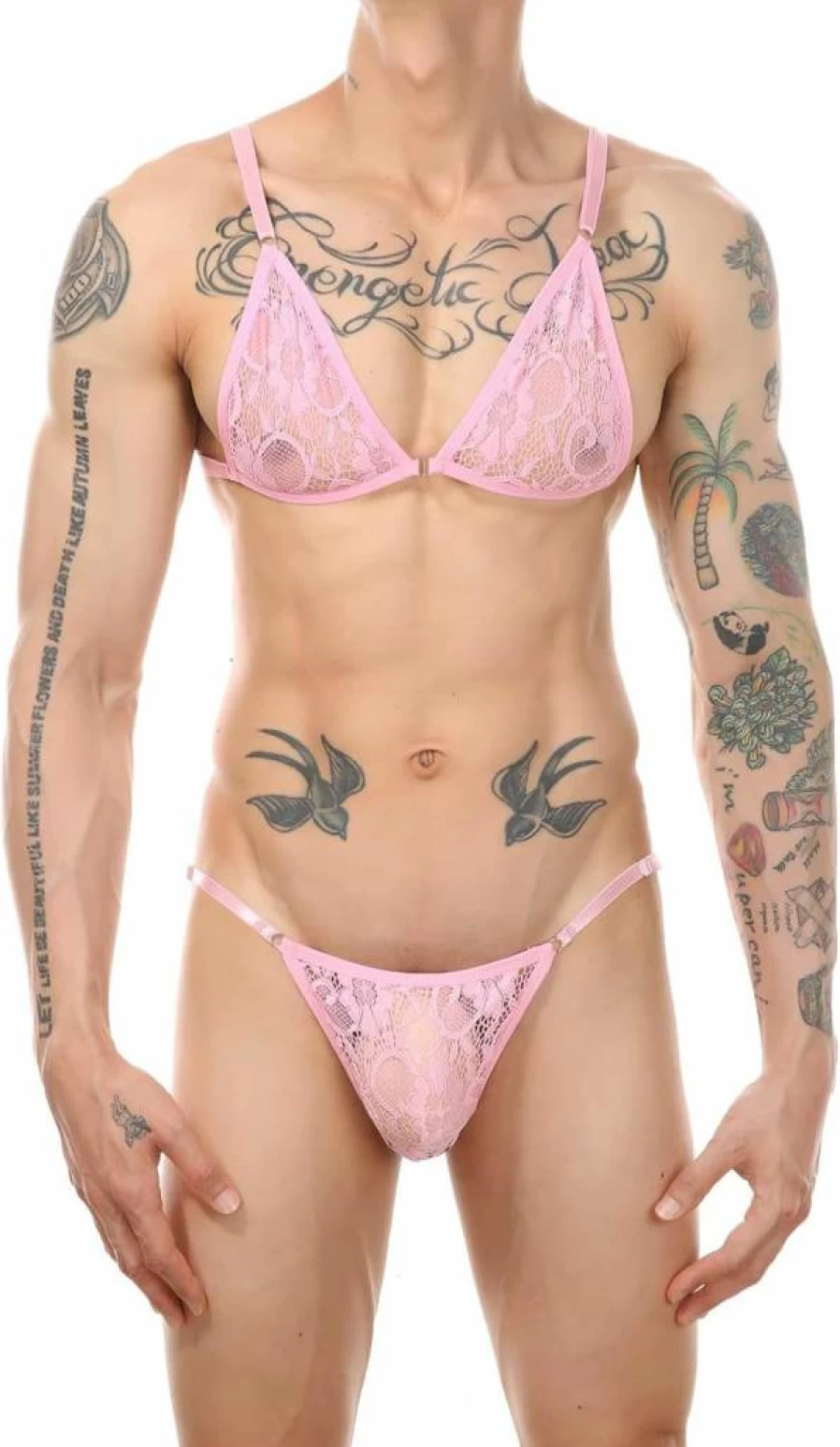 UIWFJEH Men's Lace Trim Jockstrap & Bra Set - Breathable Thong Underwear for Comfort & Style
