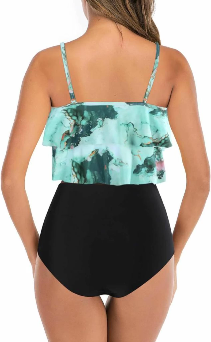 Adisputent Women's Floral Ruffled Tankini Swimwear High Waisted Bikini Set with Tummy Control - Modest Tank Top Two Piece Bathing Suit