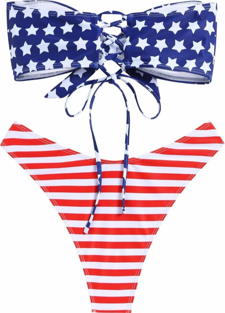 ZAFUL Women's Sexy Knotted Bandeau Bikini Set - Strapless High Cut Cheeky Tie Side Swimwear for Beach & Pool