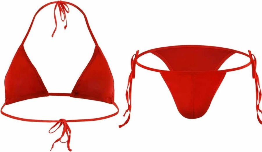 JIAHG Men's Bikini Brief Lingerie Set - Crossdressing Swimwear, Halter Bra & Tie Side Pouch Panty for Sissy Nightwear