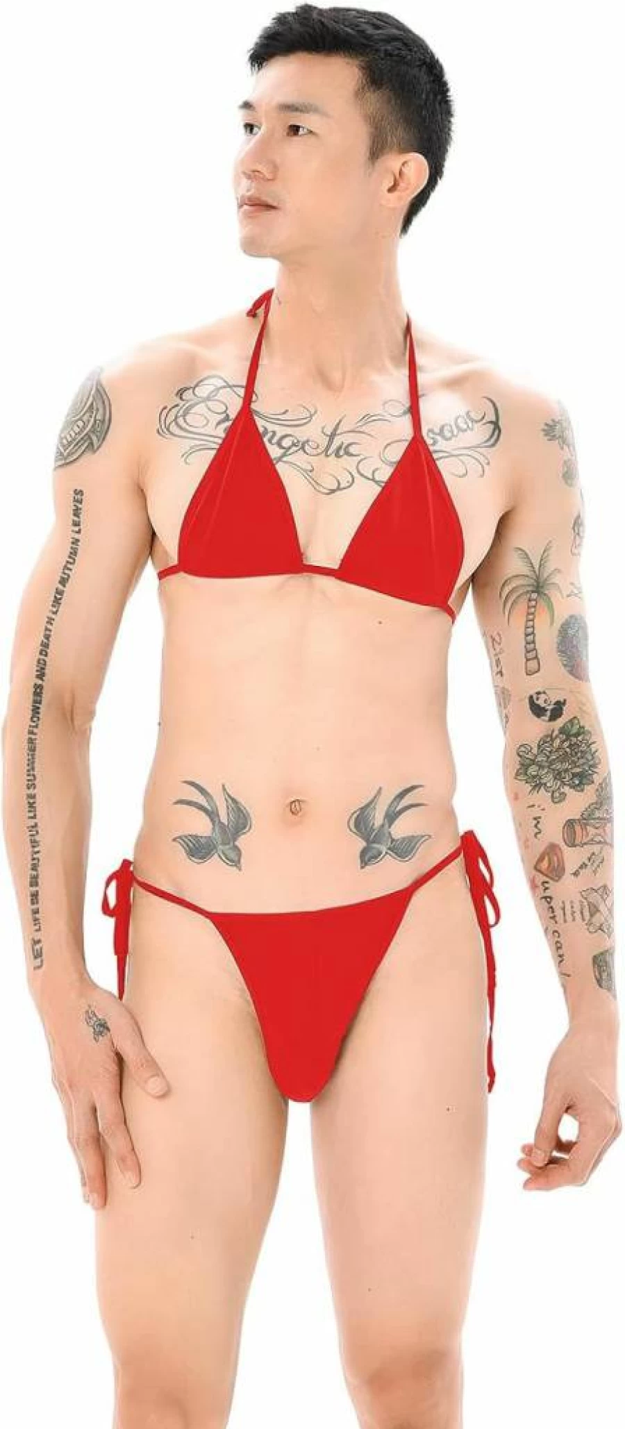 JIAHG Men's Bikini Brief Lingerie Set - Crossdressing Swimwear, Halter Bra & Tie Side Pouch Panty for Sissy Nightwear