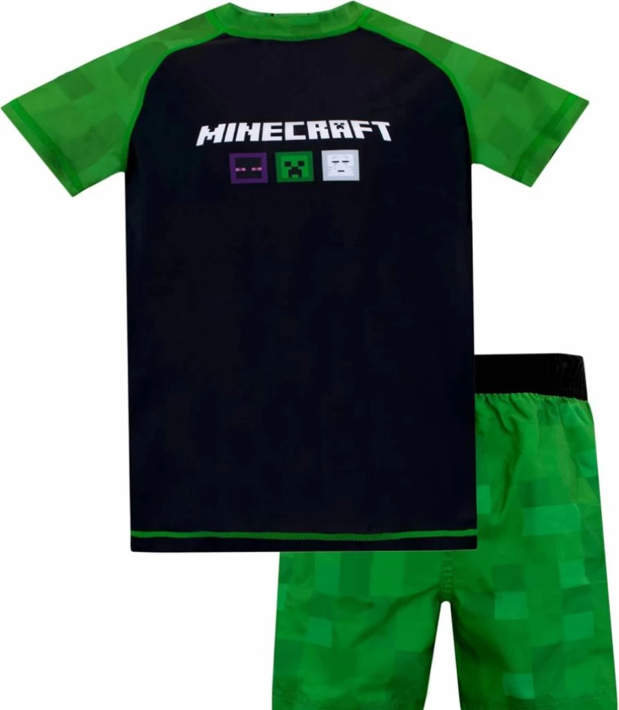 Minecraft Boys Swim Trunks Set | Officially Licensed Gaming Swimwear for Kids | Sizes 6-14 | Quick-Dry Bathing Suit