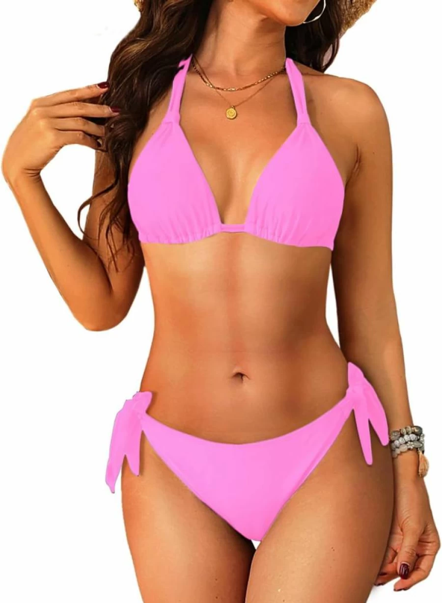 Aqua Eve Women's Cute Triangle Bikini Set - Halter Tie Two Piece Swimsuit 2025 Summer Beach Bathing Suit