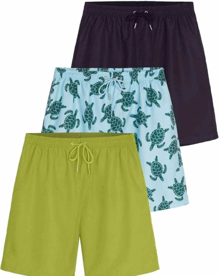 Real Essentials Boys' 3-Pack UPF Swim Board Shorts with Drawstring - Quick-Dry Beach Trunks for Surf & Swimming