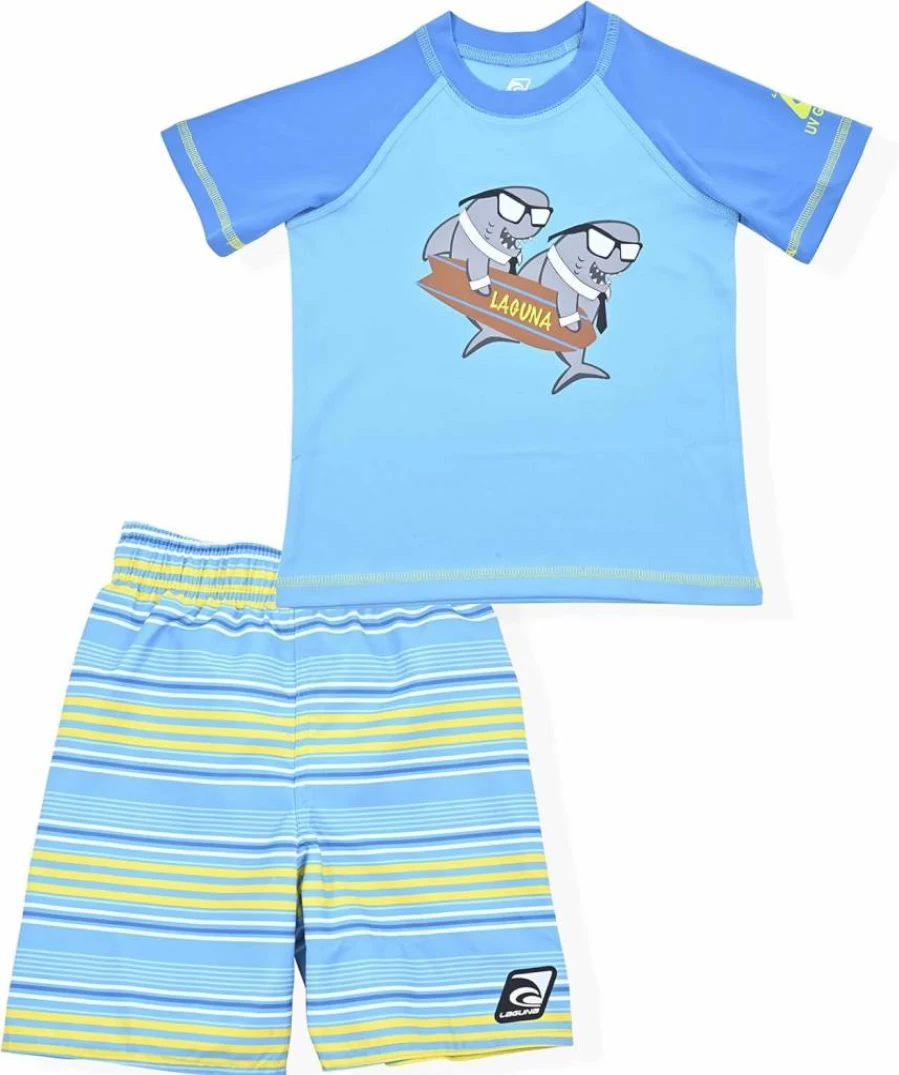 LAGUNA Boys UPF 50+ Sun Protection Swim Set - 2 Piece Rash Guard & Swim Trunks for Kids