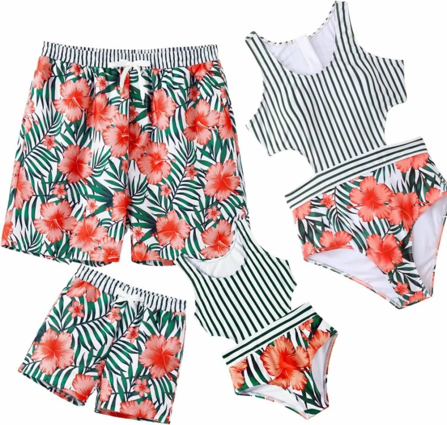 IFFEI Floral Print Mommy and Me Matching Swimsuits - Women's One Piece Tummy Control Bathing Suit