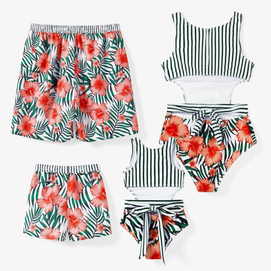 IFFEI Floral Print Mommy and Me Matching Swimsuits - Women's One Piece Tummy Control Bathing Suit