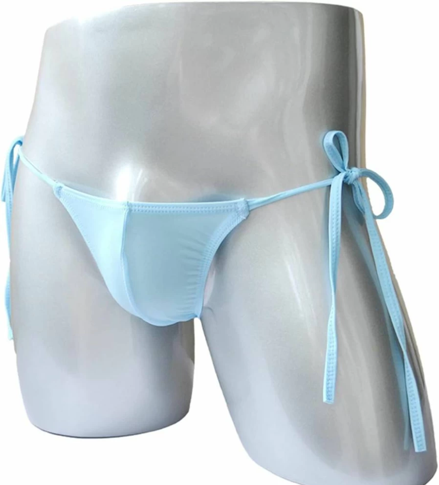 JEsilunmaMY Men's Lace-Up Bikini Briefs - Breathable Ice Silk G-String Thong Underwear with Side Tie Pouch for Swimwear