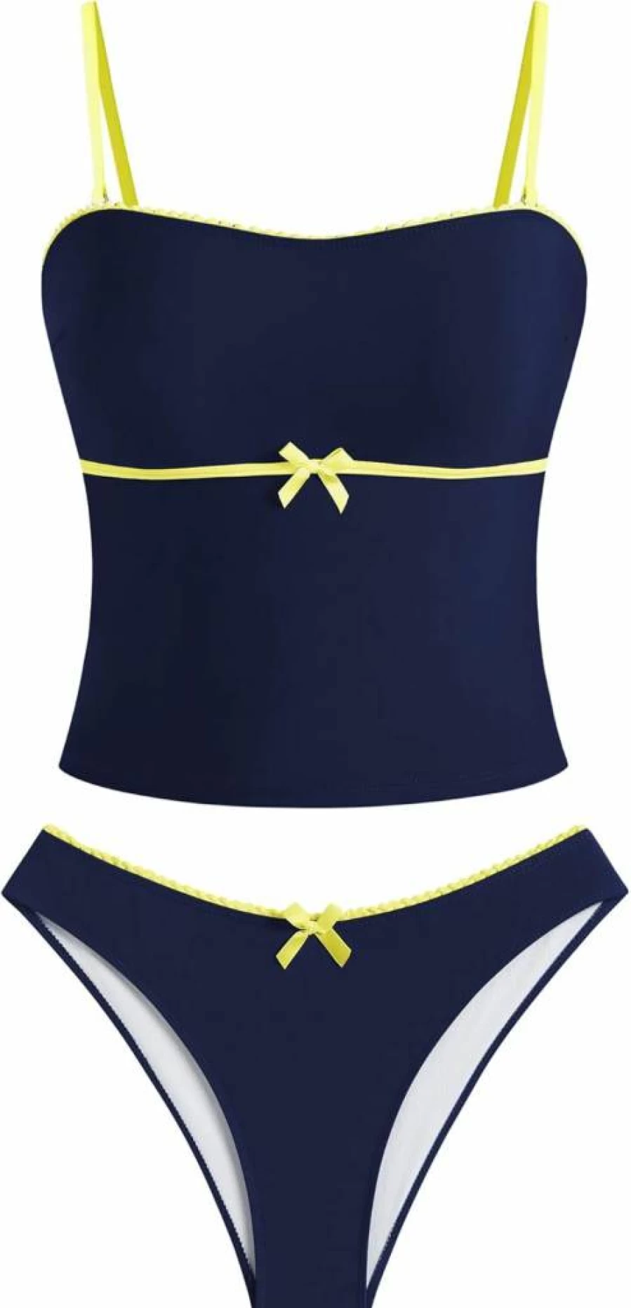 ZAFUL Women's High Cut Tankini Bikini Set with Bow Tie Detail & Tummy Control Two Piece Swimwear