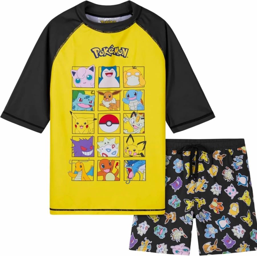 Pokemon Boys 2-Piece Swimwear Set: Pikachu Swim Top & Quick-Dry Swim Trunks for Kids