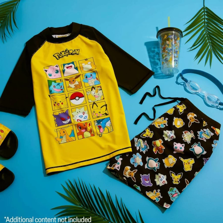 Pokemon Boys 2-Piece Swimwear Set: Pikachu Swim Top & Quick-Dry Swim Trunks for Kids
