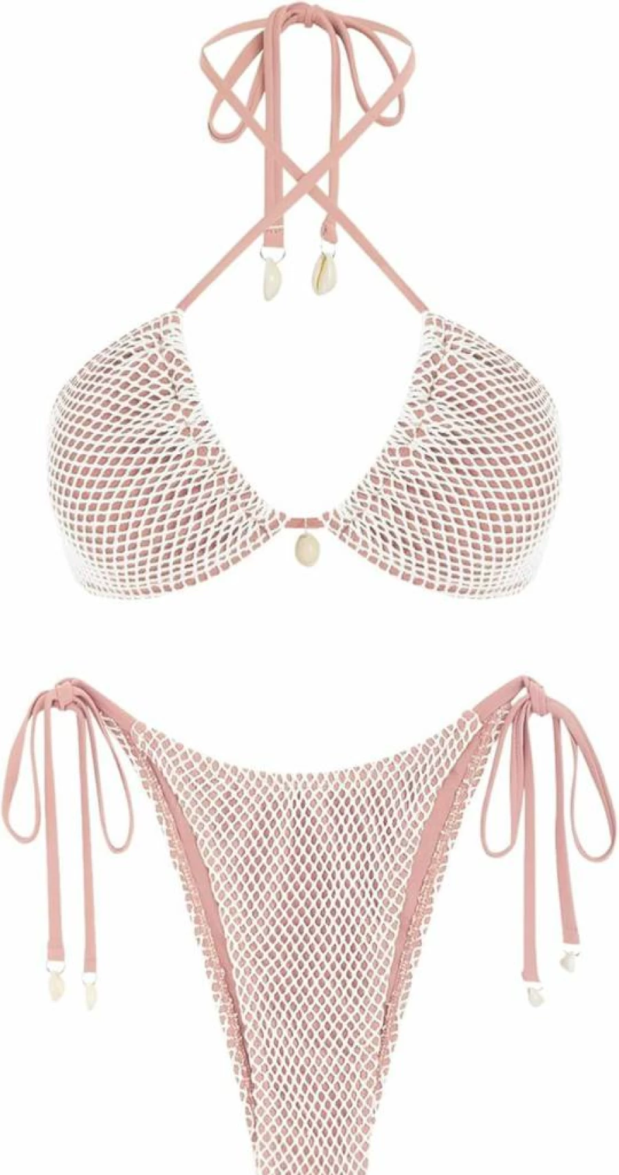 ZAFUL Women's Adjustable Multiway Bikini Set - Triangle Halter Fishnet Tie Side Two Piece Swimsuit