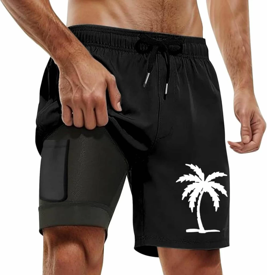 Men's 7 Inch Swim Trunks with Compression Liner - Quick Dry Stretch Board Shorts & Bathing Suits - 2 in 1 Design with Pockets - Generic Brand
