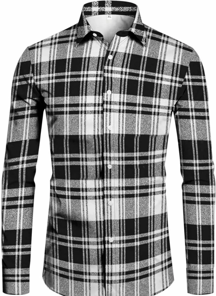 Generic Men's Fashion Plaid Long Sleeve Shirt - Outdoor Holiday Casual Shirt England Style