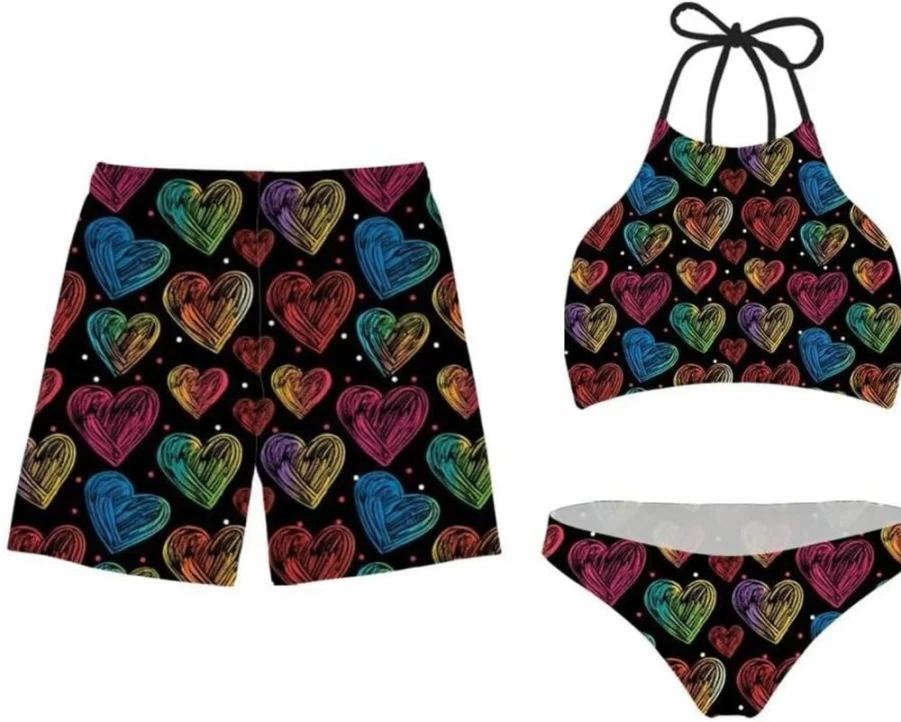 KEIAHUAN Matching Couples Swimwear Set: Women's Bikini & Men's Swim Trunks for Summer Beach Vacation