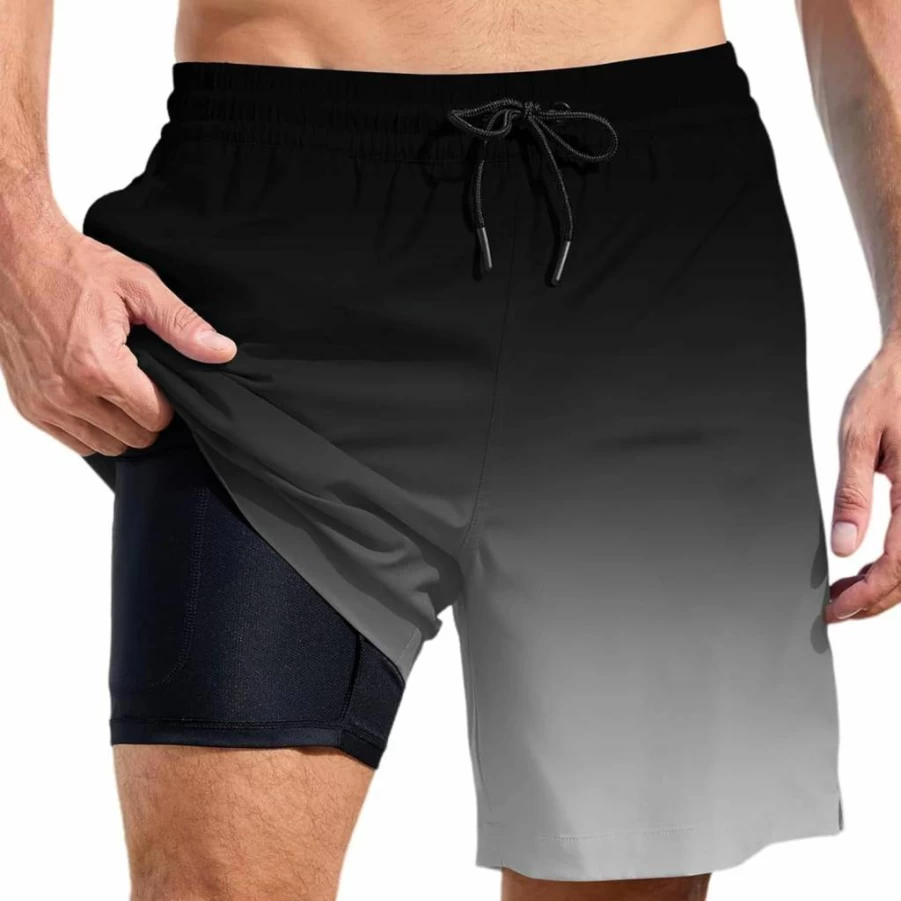 Men's Quick-Dry Swim Trunks with Compression Liner - Tropical Print Beach Shorts for Summer Swimming, Bathing Suit with Pockets (Generic)