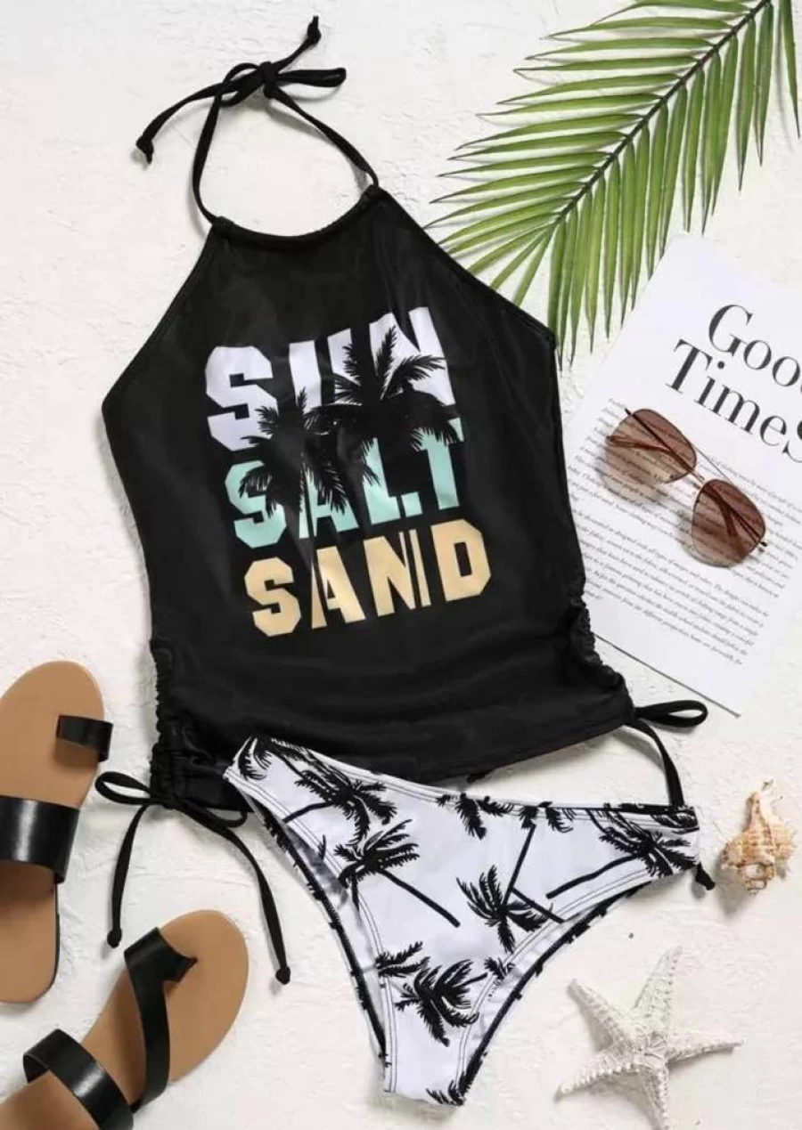 Essential Cocoon Women's Cow Skull & Leopard Print Tankini Two-Piece Swimwear Set