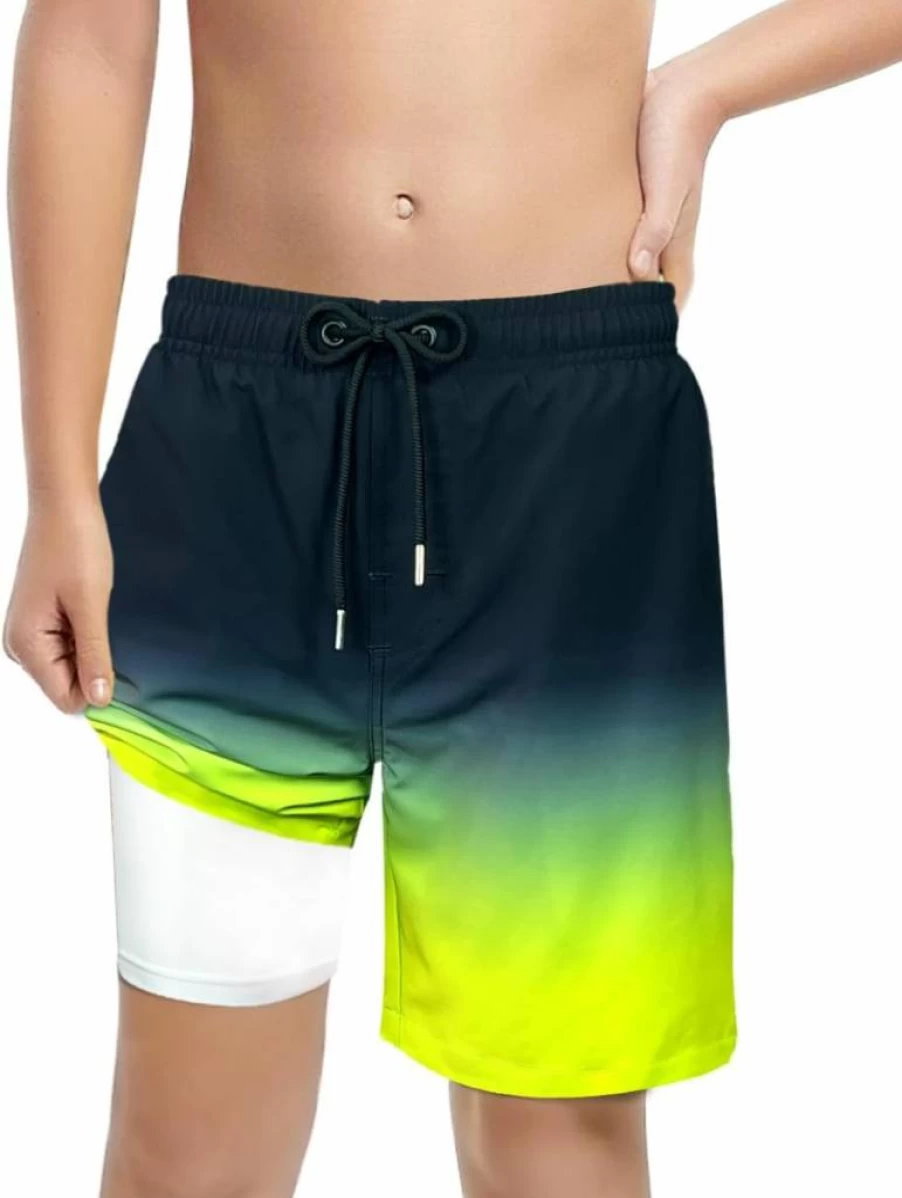 LUCOWEE Boys Quick Dry Swim Trunks with UPF 50+ Sun Protection, Soft Lined Bathing Shorts, Anti-Chafe Sandless Design, Adjustable Drawstring for Comfort