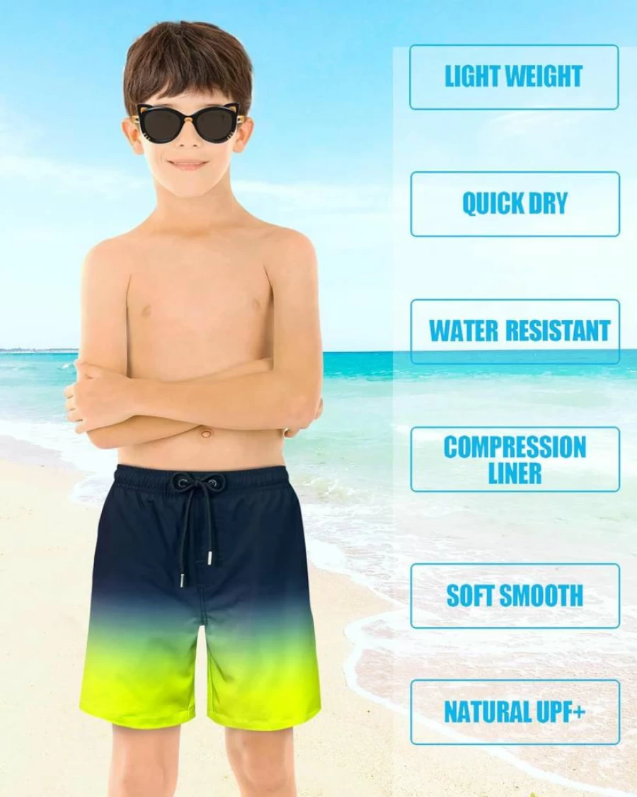 LUCOWEE Boys Quick Dry Swim Trunks with UPF 50+ Sun Protection, Soft Lined Bathing Shorts, Anti-Chafe Sandless Design, Adjustable Drawstring for Comfort