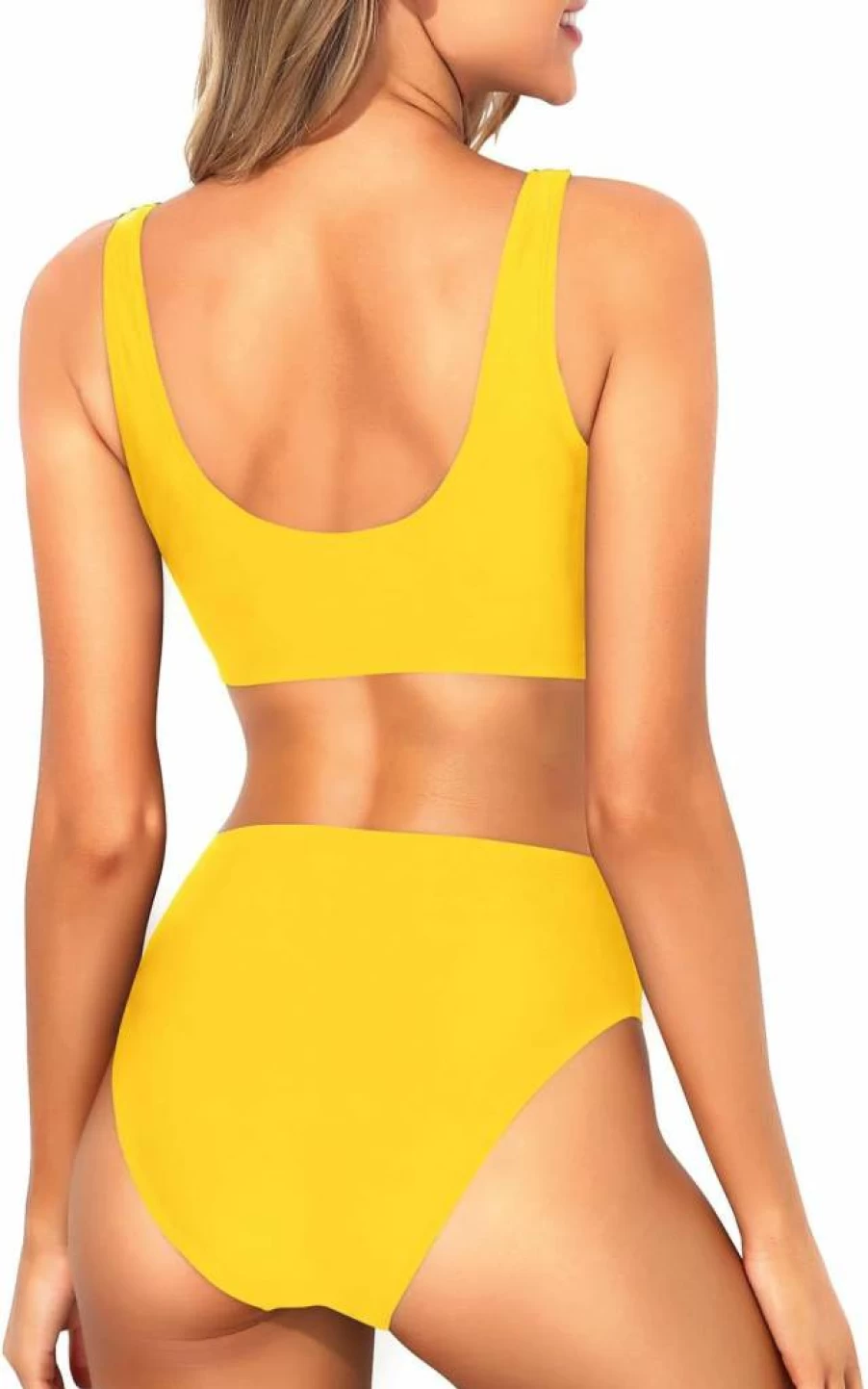 Tempt Me Women's High Waisted Bikini Set - Scoop Neck Crop Top & Sporty Two Piece Swimsuit for Beach & Pool