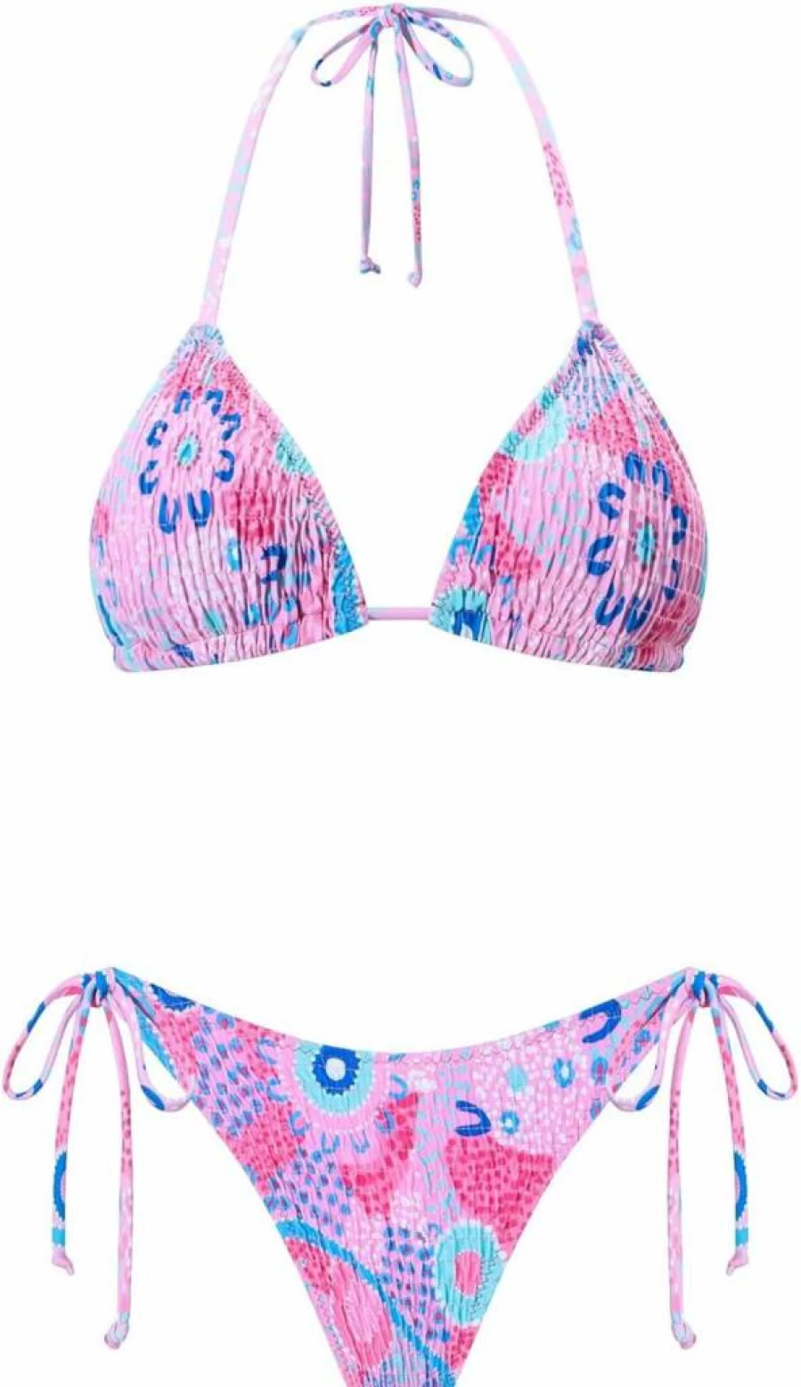 VOLAFA Women's Triangle Bikini Set - String Tie Smocked Ruched Two-Piece Swimsuit Printed Bathing Suit