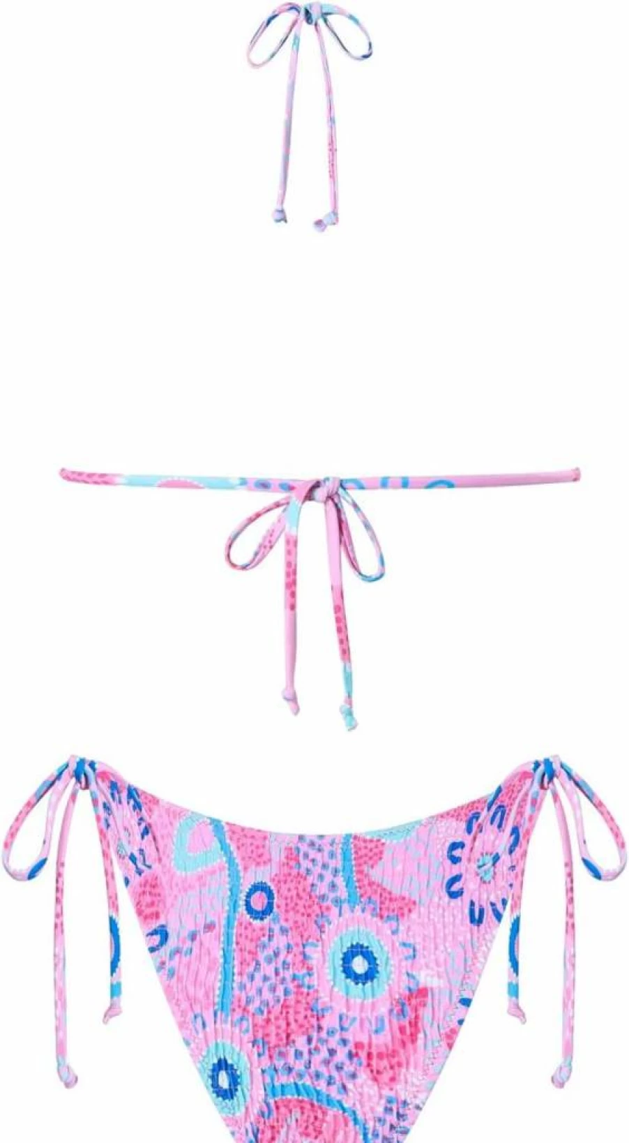 VOLAFA Women's Triangle Bikini Set - String Tie Smocked Ruched Two-Piece Swimsuit Printed Bathing Suit