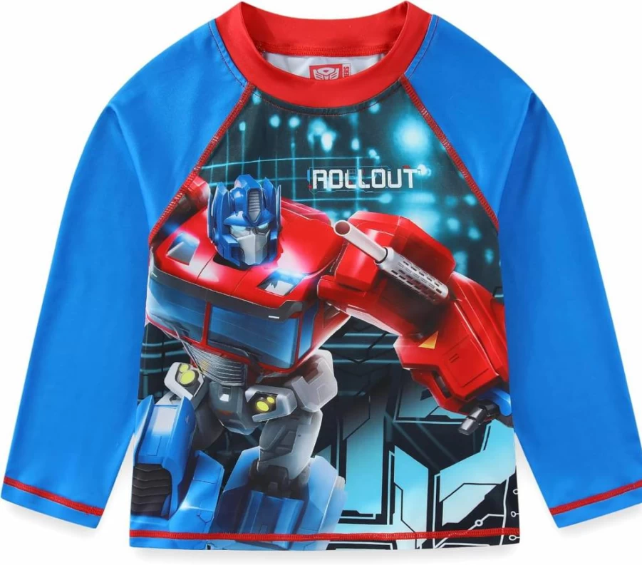 Transformers Optimus Prime Boys Swimwear Set - UPF 50+ Rash Guard & Swim Trunks for Big Kids
