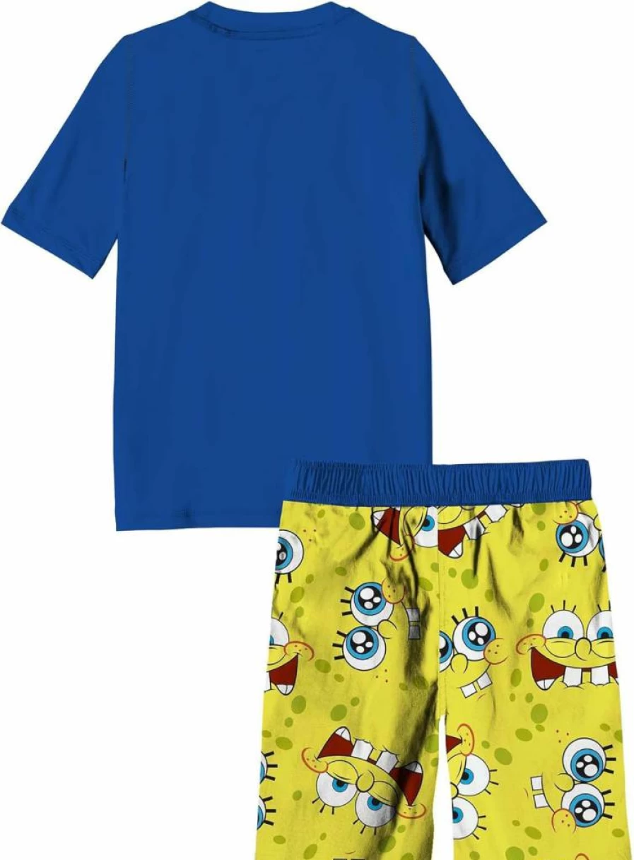 Isaac Morris Spongebob Squarepants Boys Swimwear Set - Quick-Dry Swim Trunks & Rash Guard UPF 50+