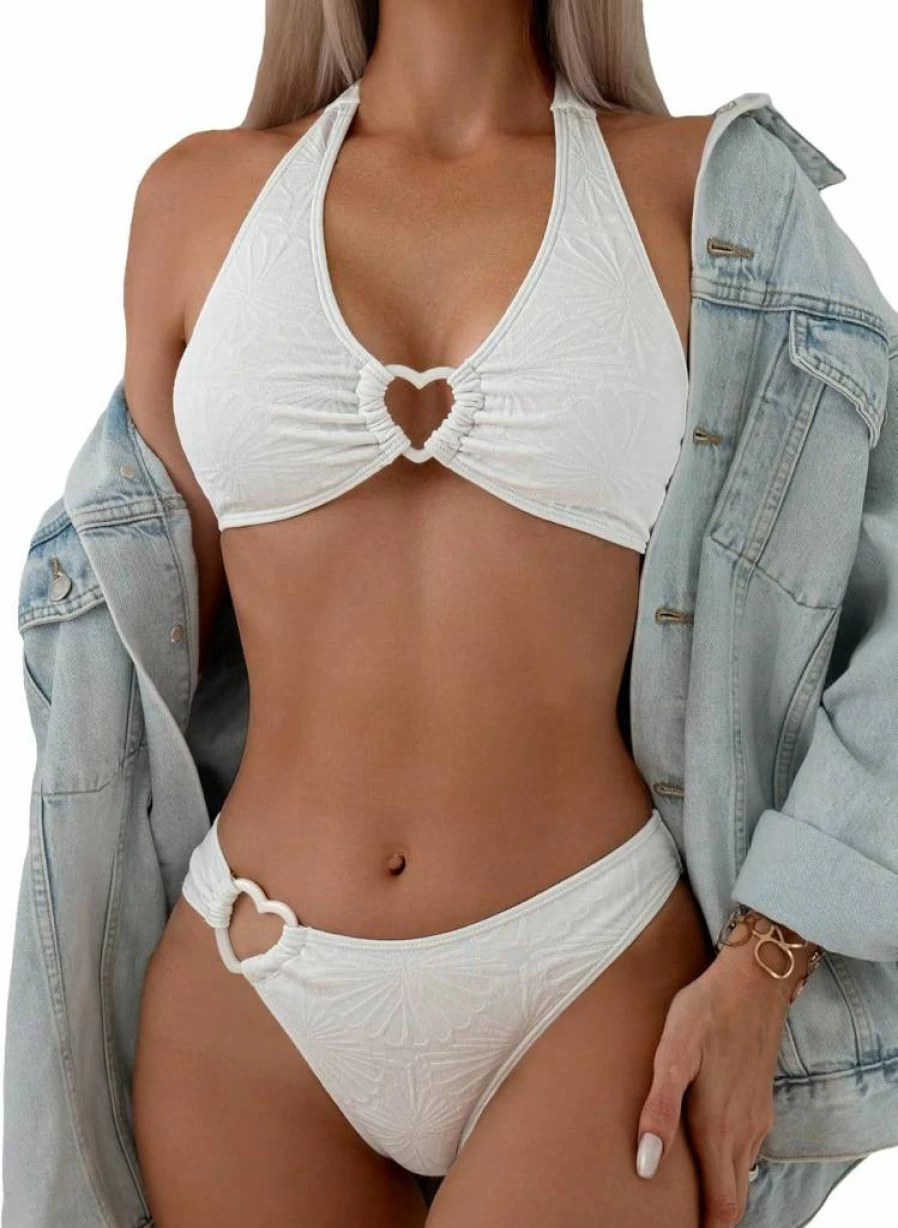 Verdusa Women's Heart Shaped Ring Halter Bikini Set - 2 Piece Swimsuit with Decorated Top