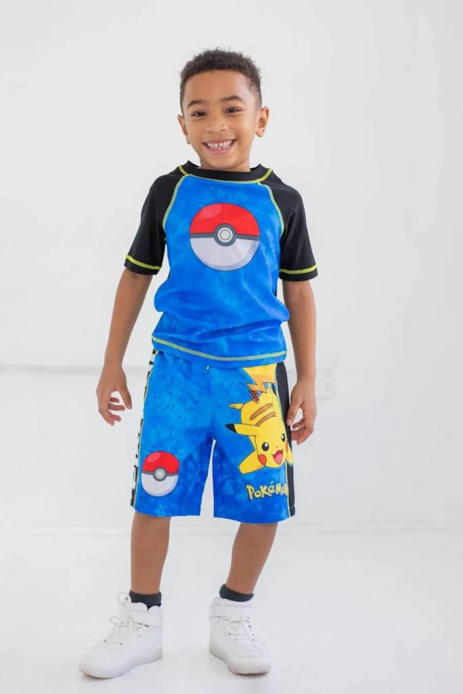 Pokemon UPF 50+ Kids Rash Guard and Swim Trunks Set for Boys and Girls (Sizes 4-16)