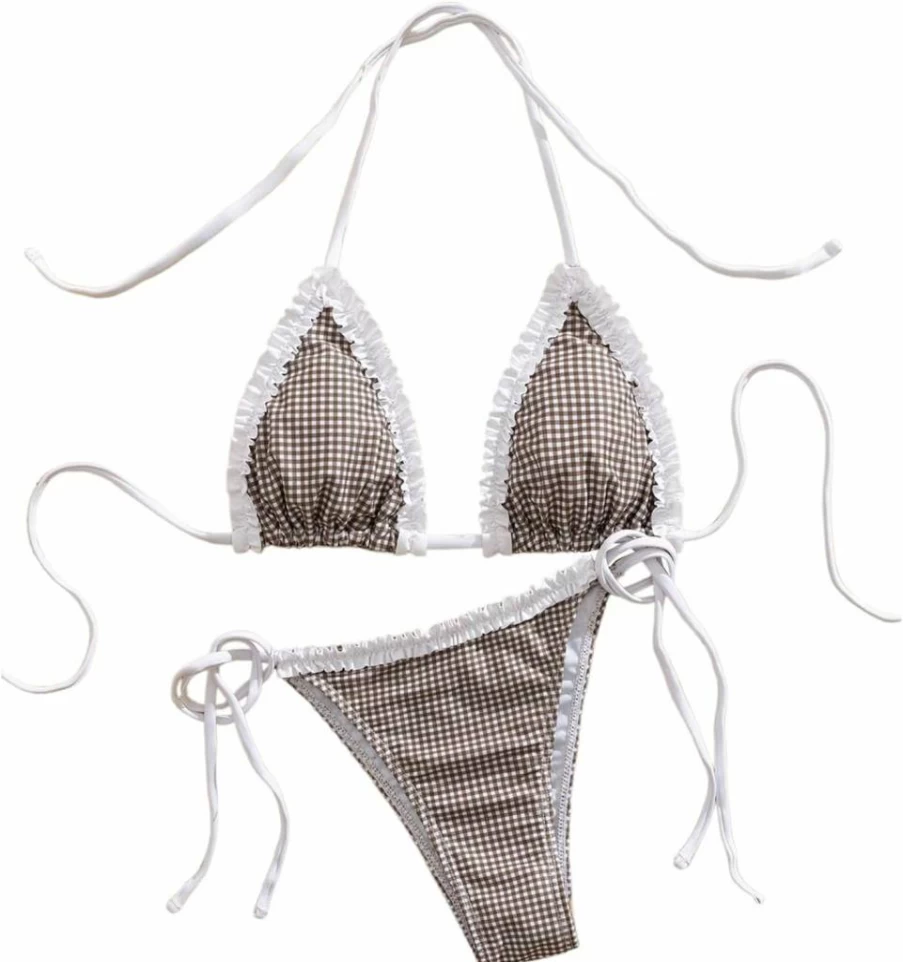 MakeMeChic Women's High Cut Halter Triangle Bikini Set - Sexy Thong Swimwear Bathing Suit for Beach & Pool