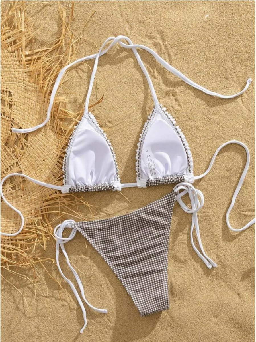 MakeMeChic Women's High Cut Halter Triangle Bikini Set - Sexy Thong Swimwear Bathing Suit for Beach & Pool