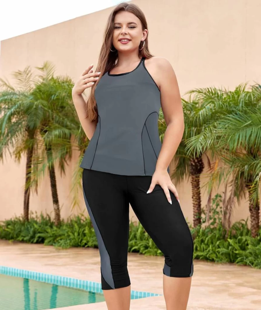 LALAGEN Women's Plus Size Modest Tankini Swimwear Set 2025 - Rash Guard & Capri Two-Piece Bathing Suit
