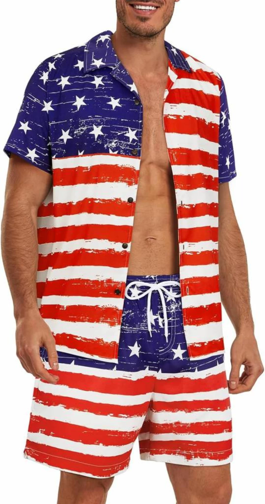 Century Star Men's 80s Retro Hawaiian Shirt & Swim Trunk Set - Vintage Beach Vacation Outfit for Summer, Pool Party & Tropical Getaway