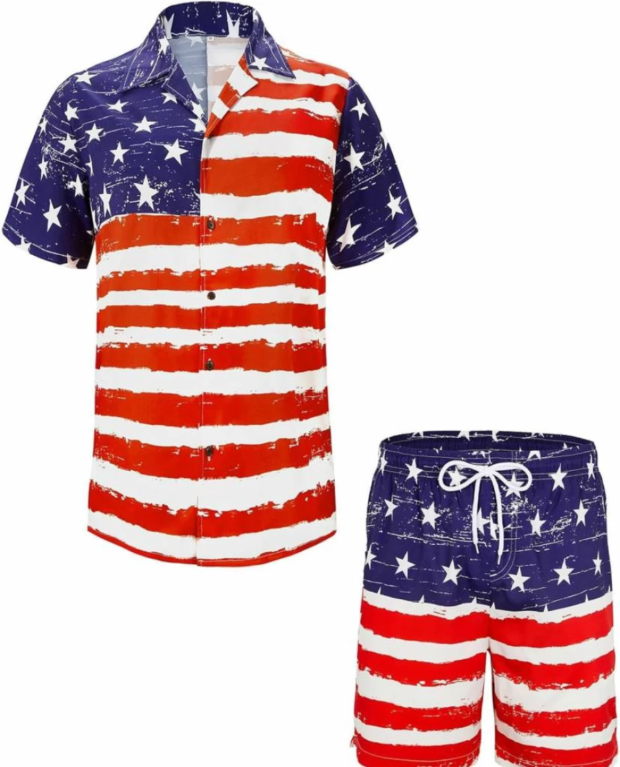 Century Star Men's 80s Retro Hawaiian Shirt & Swim Trunk Set - Vintage Beach Vacation Outfit for Summer, Pool Party & Tropical Getaway